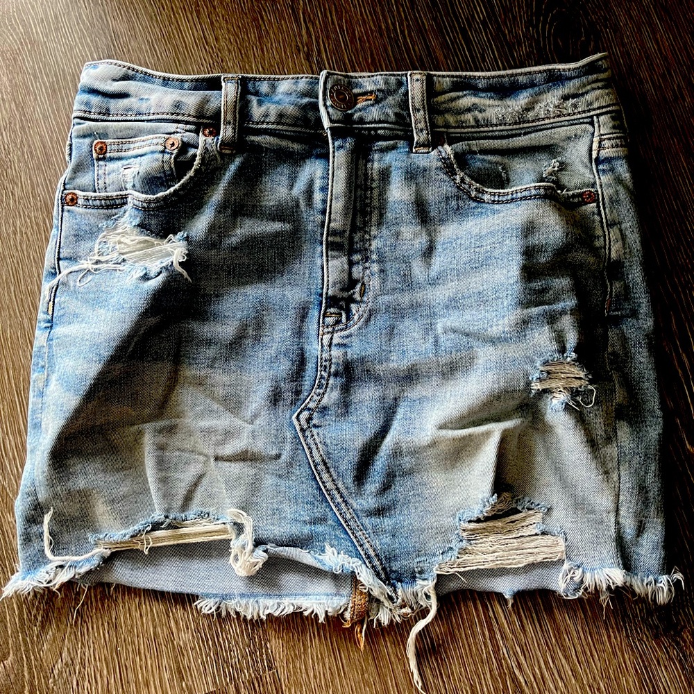 American Eagle Outfitters Light Blue Distressed Denim Skirt